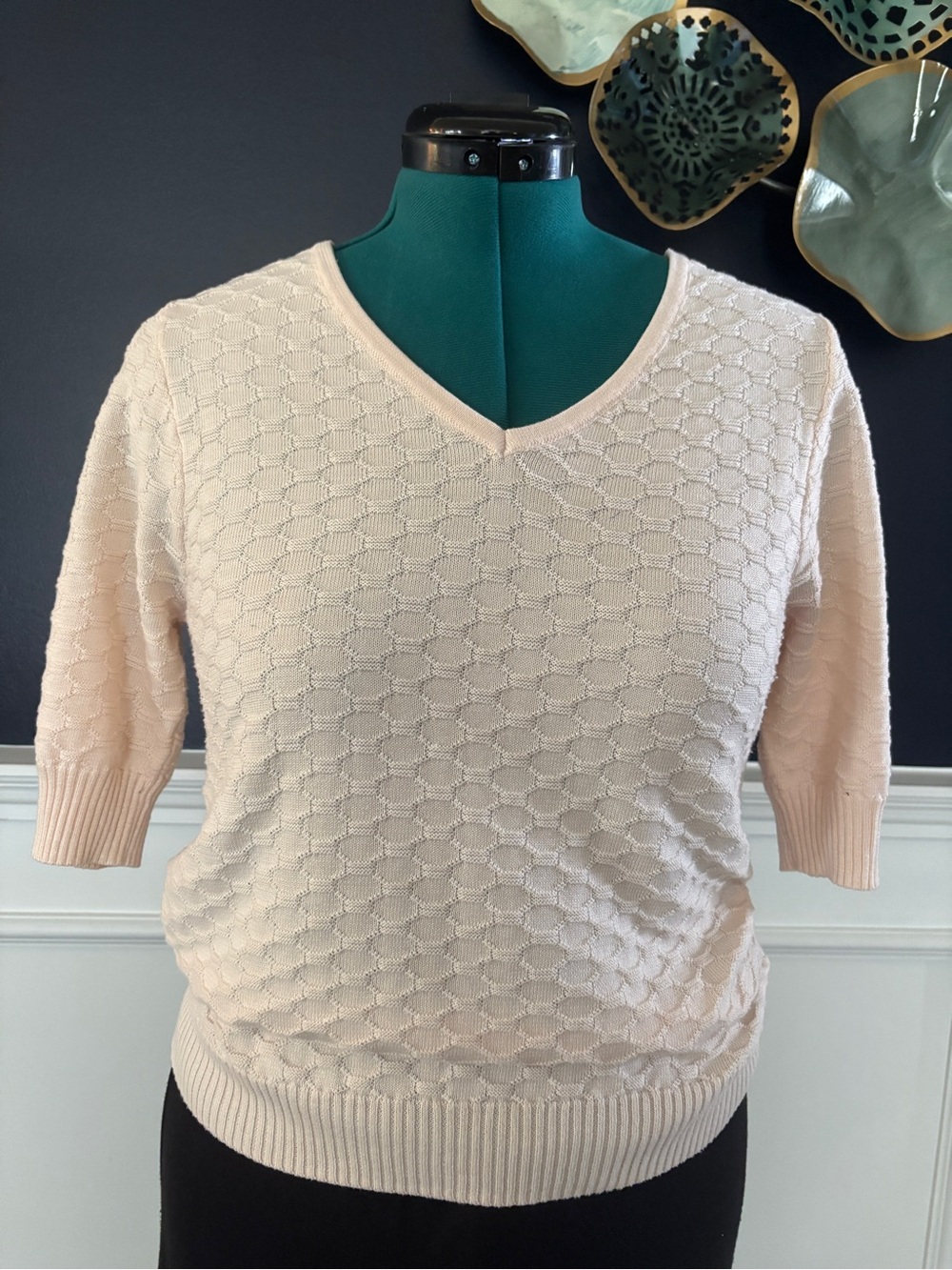 Ella Moss Women’s Medium Cream Honeycomb Knit V-Neck Sweater